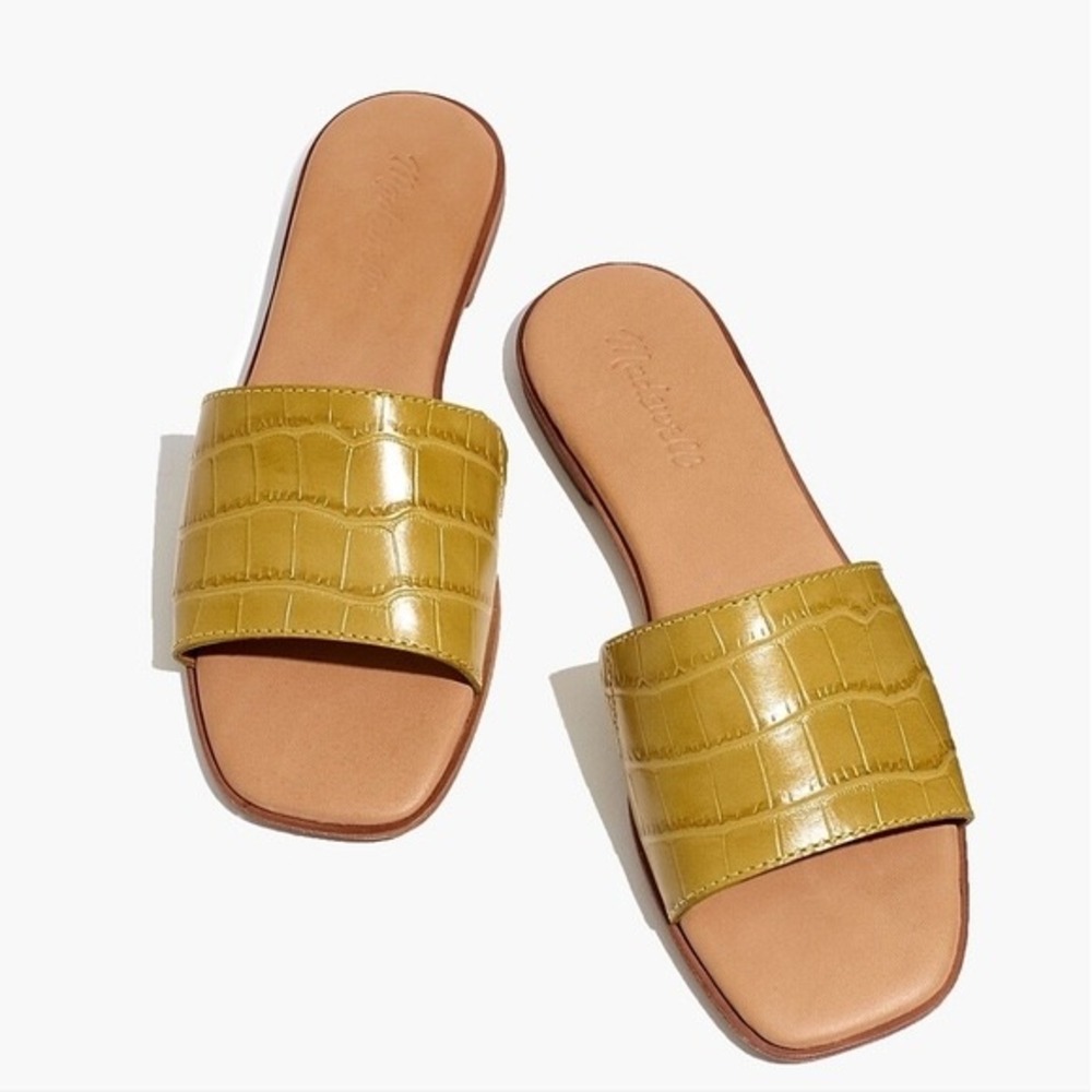 Madewell Lianne Croc Embossed Leather Slide Sandals Green Size 7
